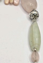 Vintage Barse Sterling 24 Inch And Gemstone Beaded Necklace Rose Quarts MOP Gem