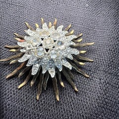 Art Deco Two Tone Rhinestone Starburst Brooch Missing Stones