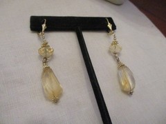 Vintage 1/20 14K gold faceted Citrine dangle earrings 2 1/4″