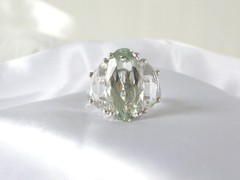 Vintage Sterling Silver 925 Natural Heated Green Amethyst Statement Ring Size 9