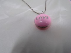 Vtg Cookie Lee bead chain with breast cancer / Love pendant necklace 747-9