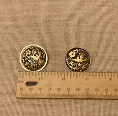 Vintage Damascene Brooch Lot Bird Floral Black Gold Tone Trombone Clasp