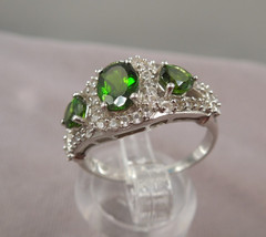 JTV Sterling Silver Chrome Diopside White Topaz Three Stone Ring NIB Sz 7