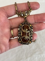 Vintage Amber Necklace with Filigree Detail Victorian Art Nouveau Czech Style