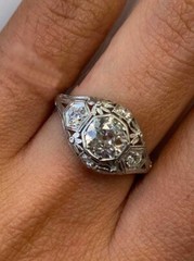 Art Deco 2.2Ct Lab Round Created Diamond Filigree Wedding White Gold Filled Ring