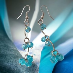 Beaded Dangle Chandelier Earrings Glass Aqua Ocean Silver Tone Fairy Mermaid