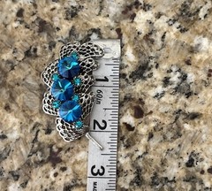 Vintage Rivoli Crystal Peacock Blue Green Silver Tone Feather Leaf Fan Brooch