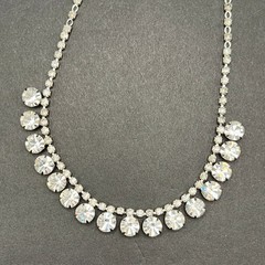 Vintage Rhinestone Necklace Choker Silver Tone Clear 16″ READ