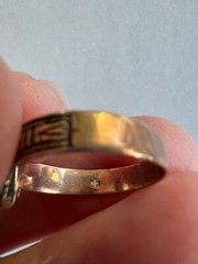 Fabulous old antique lavender stone yellow rose gold etched ring