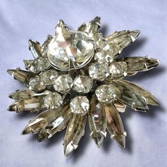 Rhinestone Starburst Brooch Atomic Smoky Gray Vintage Mid Century Pin