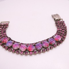 Vintage Pink Givre Rinestone Wide 4 Row 6.5″ Womens Statement Bracelet