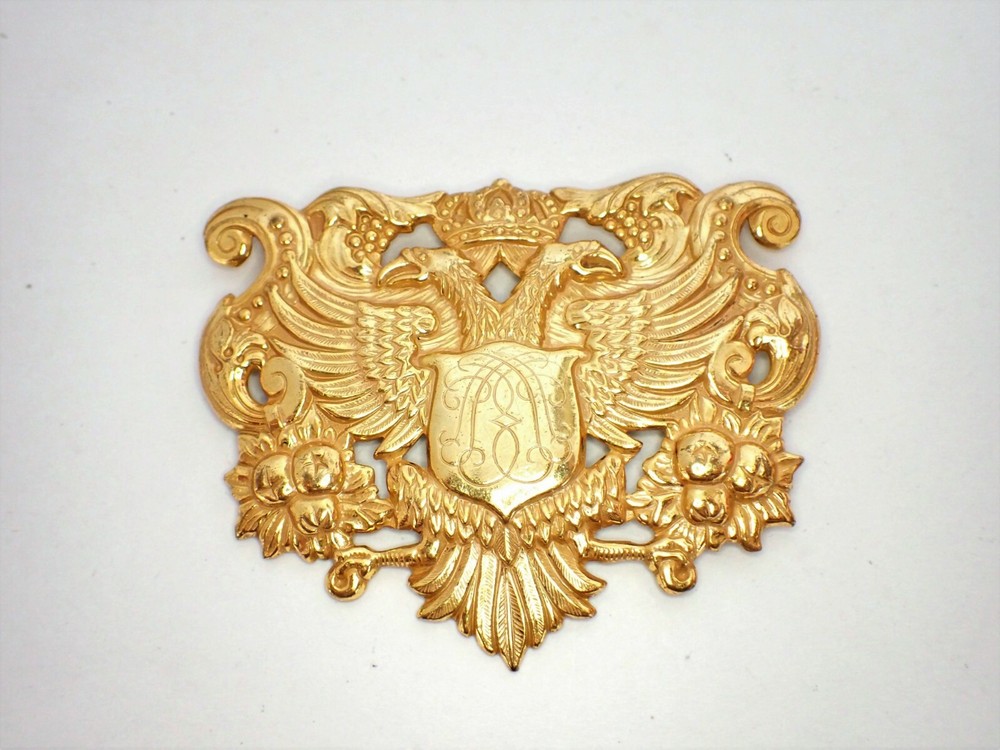 Vintage Miriam Haskell Russian Gold Brooch Crest Coat Of Arms Eagle Phoenix