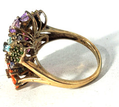 Vtg Sterling Silver Colorful Multi Gemstones Flower Style Ring Lot Sz ~11.75