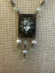 Liz Palacious SF Necklace Peridot Color Rhinestones & Crystals Victorian Revival
