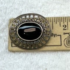 Vintage 925 Sterling Silver Ornade Style Black Onyx Marcasite Pin Brooch #110