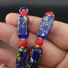 Vintage Venetian Midnight Mosaic Trade Glass Bead Necklace 24in 6.2–20.1mm