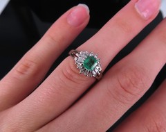 Vintage 0.30ct Colombian Emerald & 0.24ct Diamond Platinum Cocktail Ring Size 5
