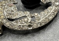 Vintage 1930’s Art Deco Black Faux Onyx Glass Rhinestone Brooch Pin READ