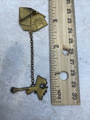 Vintage Antique In The Dog House Chatelaine Chain Man Under Lamp Pin Brooch