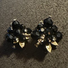 Vintage Vendome Gold-Tone Jet Rhinestone Screw Back Earrings