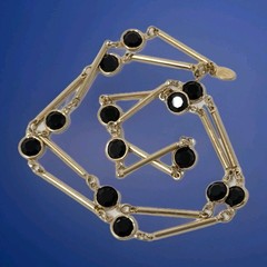 Princess House Gold Tone Black Bezel-Set Crystal Bar Chain Necklace 25″ Vintage