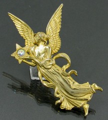 JJ Angel Fairy Holding Star AB Cabochon Wings Brooch Pin Vintage 1970-80s