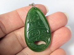 Vtg Alaska Nephrite Jade West Natural Carved Pendant Sterling Silver Necklace
