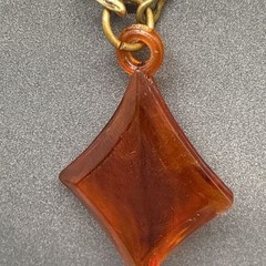 Chunky Lightweight Gold Tone Chain Necklace Orange Novelty Pendant Vtg