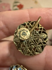 Vintage Czechoslovakia Enamel Filigree Screw Back Earrings Blue Cabochon Brass