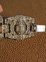 Vintage Art Deco Revival Rhodium Plated Rhinestone Bracelet – Baguette Round 7′