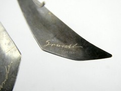 Vintage Grendl Signed Artisan Sterling Silver and Gold Hook Earrings 4g 2 1/8 In