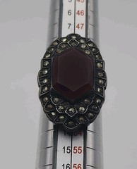 Antique Art Deco Gothic Carnelian Markasite Sterling Silver Vintage Ring Size 6