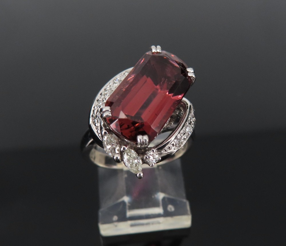 Unique 6.19ct Natural Rubellite 0.23ct Diamond Platinum Free Form Ring Size 5.5