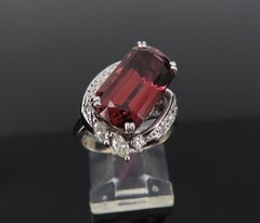 Unique 6.19ct Natural Rubellite 0.23ct Diamond Platinum Free Form Ring Size 5.5