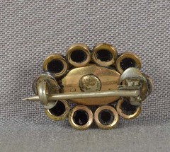 Victorian GILDED BROOCH pearl & black onyx
