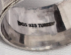 Vintage DGS Turkey 925 Silver Decagon design Band Ring, size 9.75