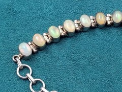 7.5″ Thirteen Stone Jelly Opal & Sterling Silver Bracelet lots Fire 🔥