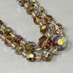 Stunning Iridescent Crystal Beaded Necklace Brown Gold Coated Faceted Layered 15