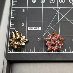Vintage Pink Rhinestone Starburst Clip On Earrings Peach Mid Century Modern