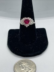 Vintage Heart Shaped Pinkish Red & Clear Cubic Zirconia Sterling Ring Size 9 1/4