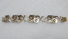 Arne Nordlie Norway Guilloche Enamel Sterling Leaf & Flower Bracelet Black White