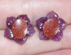 VINTAGE AMETHYST FLOWER JACKETS FOR EARRINGS USE WITH ANY STUDS