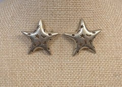 Vintage Jezlaine Sterling Silver Star Moon 30mm Earrings Signed
