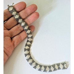 Art Deco Style Silver Plated Marcasite &Diamond Accent Link Bracelet 8.25″