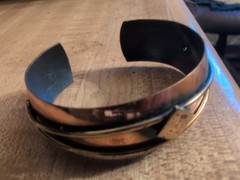 Copper and Brass Unisex Wide Mixed Metal Open Cuff Style Vintage 1980s Bracelet