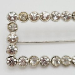 Rhinestone Open Metal Rectangle Frame Early 20th Century Silver Tone Brooch Pin
