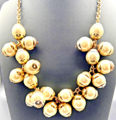 J. Crew Vintage Pearl Cluster Statement Necklace Gold Tone Chunky Bubble Chic