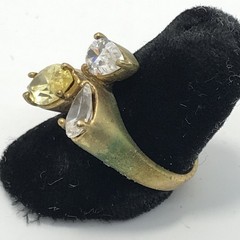 Vintage Sterling Silver Gold Plated Multi Color Cubic Zirconia Stone Ring sz 7