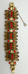Juliana D&E Book Piece Brown Coffin Rhinestone Gold Bracelet & Clip-On Earrings