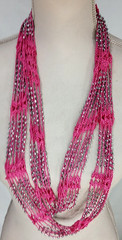 3 Crochet Beaded NECKLACES Bold BOHO Colorful Blue Pink White 30″ 38″ 38″
